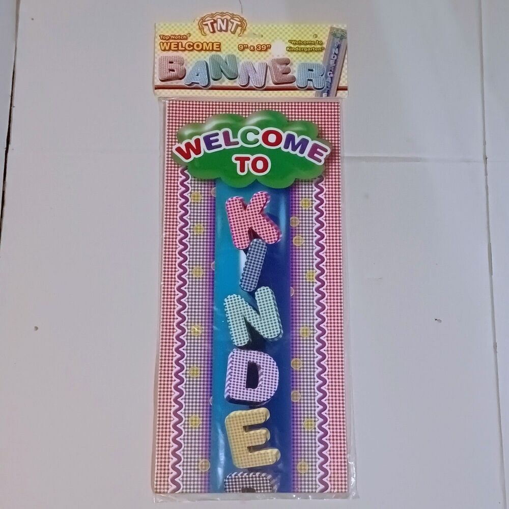Top Notch Teacher Products Welcome To Kindergarten Banner-9"x39"-Gingham-NEW